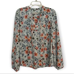 Ann Taylor Loft Floral Shirred Split Neck Blouse NWOT